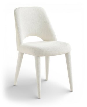 Meridian Furniture Cici Woven Chenille and Vegan Leather Dining Chair with Slim Iron Frame for Modern Spaces Cream 88010Cream-C