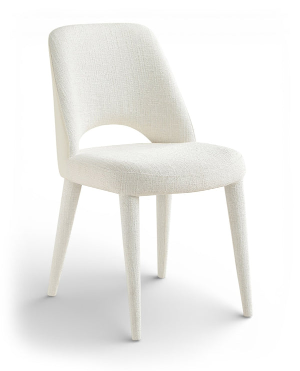 Meridian Furniture Cici Woven Chenille and Vegan Leather Dining Chair with Slim Iron Frame for Modern Spaces Cream 88010Cream-C