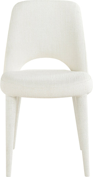 Meridian Furniture Cici Woven Chenille and Vegan Leather Dining Chair with Slim Iron Frame for Modern Spaces Cream 88010Cream-C