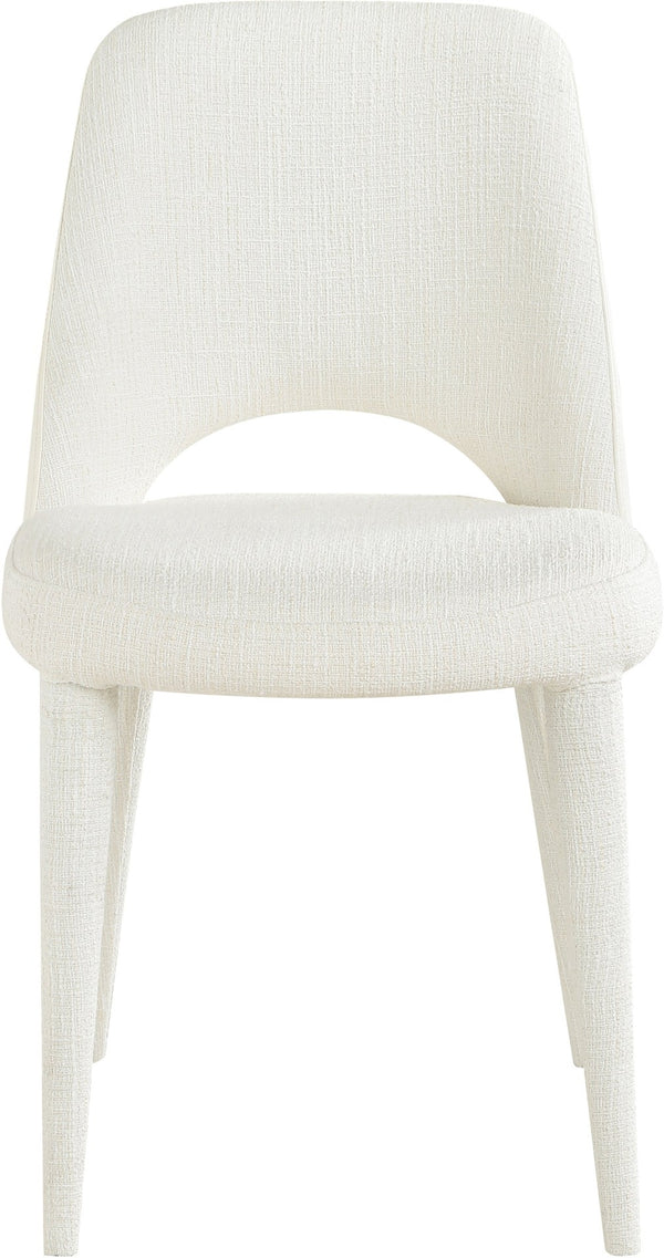 Meridian Furniture Cici Woven Chenille and Vegan Leather Dining Chair with Slim Iron Frame for Modern Spaces Cream 88010Cream-C