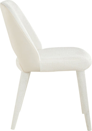 Meridian Furniture Cici Woven Chenille and Vegan Leather Dining Chair with Slim Iron Frame for Modern Spaces Cream 88010Cream-C