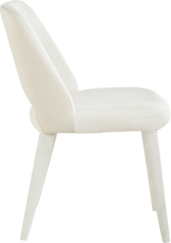Meridian Furniture Cici Woven Chenille and Vegan Leather Dining Chair with Slim Iron Frame for Modern Spaces Cream 88010Cream-C