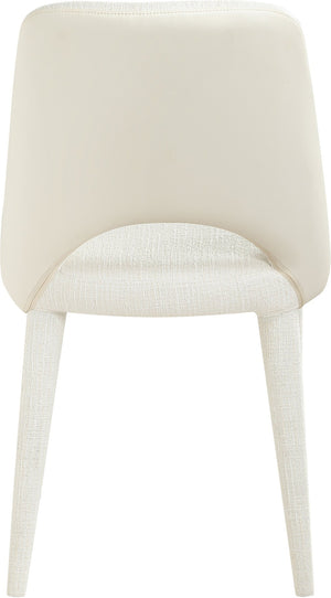 Meridian Furniture Cici Woven Chenille and Vegan Leather Dining Chair with Slim Iron Frame for Modern Spaces Cream 88010Cream-C