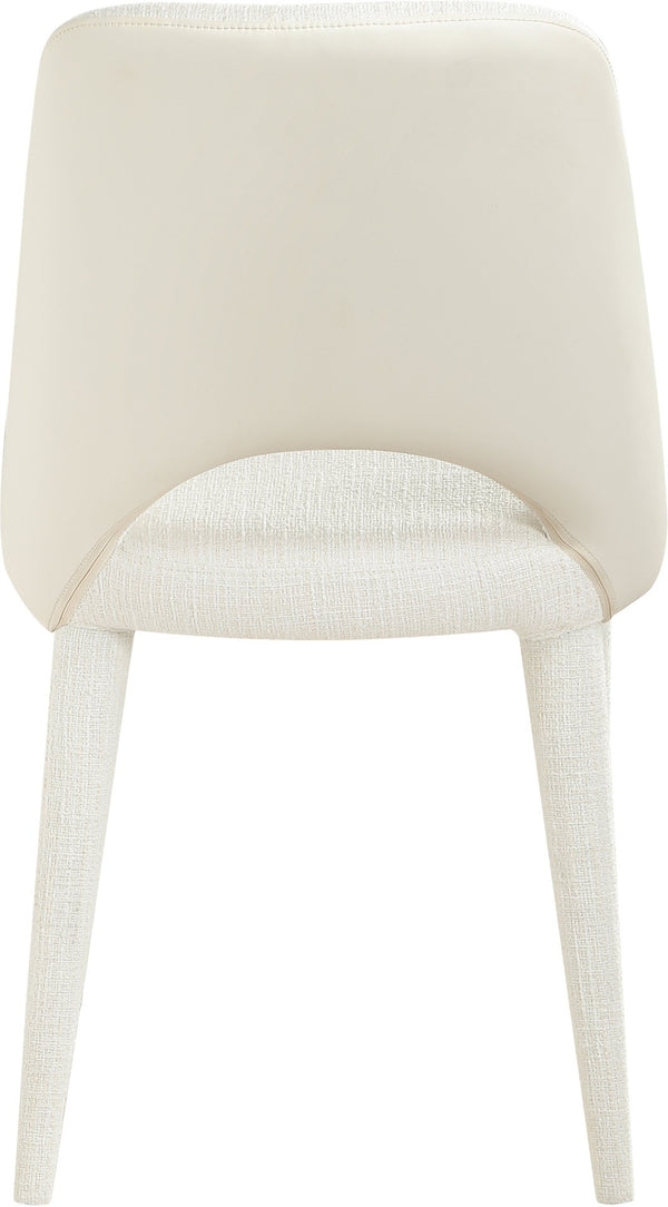 Meridian Furniture Cici Woven Chenille and Vegan Leather Dining Chair with Slim Iron Frame for Modern Spaces Cream 88010Cream-C
