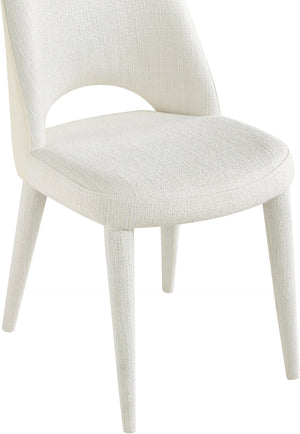 Meridian Furniture Cici Woven Chenille and Vegan Leather Dining Chair with Slim Iron Frame for Modern Spaces Cream 88010Cream-C