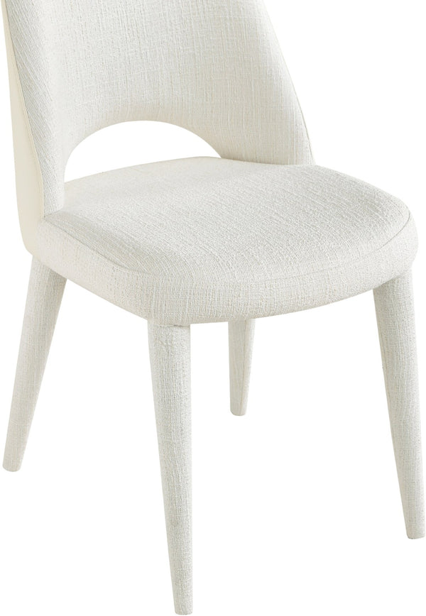 Meridian Furniture Cici Woven Chenille and Vegan Leather Dining Chair with Slim Iron Frame for Modern Spaces Cream 88010Cream-C