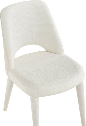 Meridian Furniture Cici Woven Chenille and Vegan Leather Dining Chair with Slim Iron Frame for Modern Spaces Cream 88010Cream-C