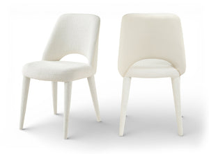 Meridian Furniture Cici Woven Chenille and Vegan Leather Dining Chair with Slim Iron Frame for Modern Spaces Cream 88010Cream-C