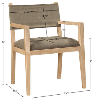 Meridian Furniture Avon Stain Resistant Linen Dining Arm Chair with Solid Ash Wood Frame 88011Brown-AC