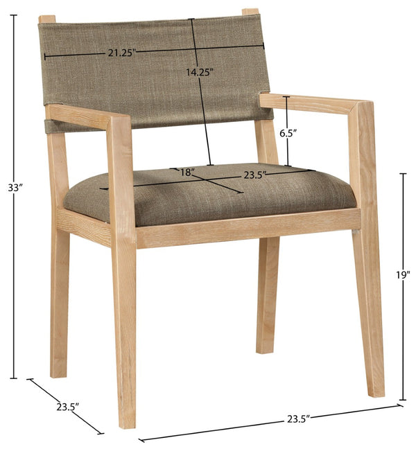 Meridian Furniture Avon Stain Resistant Linen Dining Arm Chair with Solid Ash Wood Frame 88011Brown-AC