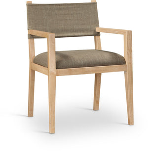 Meridian Furniture Avon Stain Resistant Linen Dining Arm Chair with Solid Ash Wood Frame 88011Brown-AC