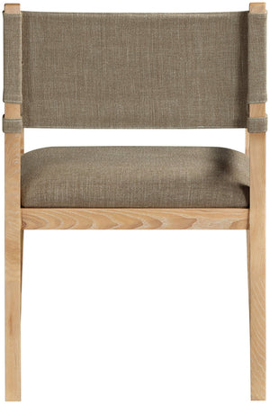 Meridian Furniture Avon Stain Resistant Linen Dining Arm Chair with Solid Ash Wood Frame 88011Brown-AC
