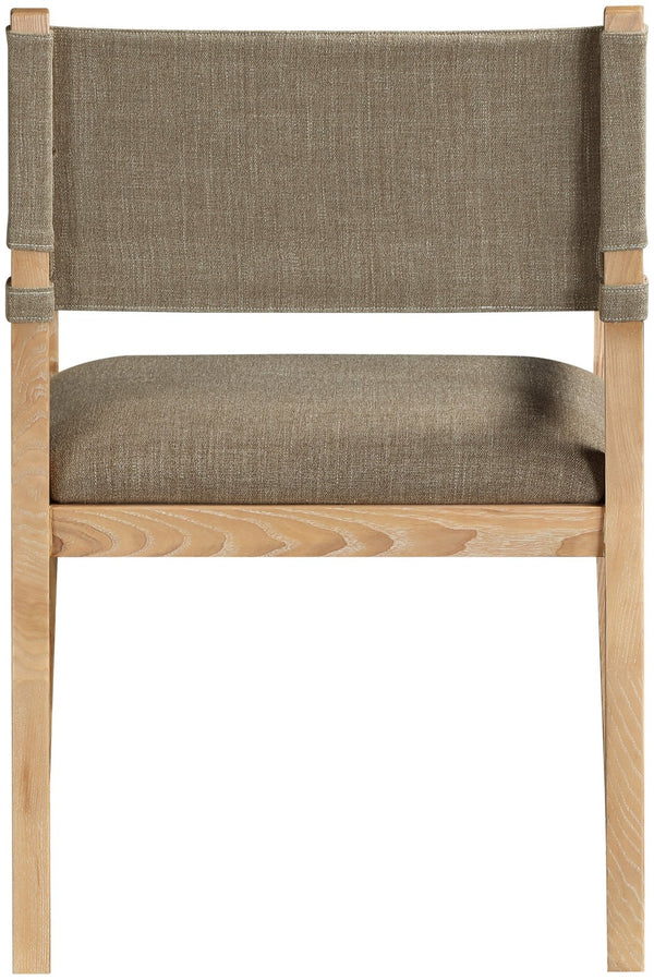Meridian Furniture Avon Stain Resistant Linen Dining Arm Chair with Solid Ash Wood Frame 88011Brown-AC
