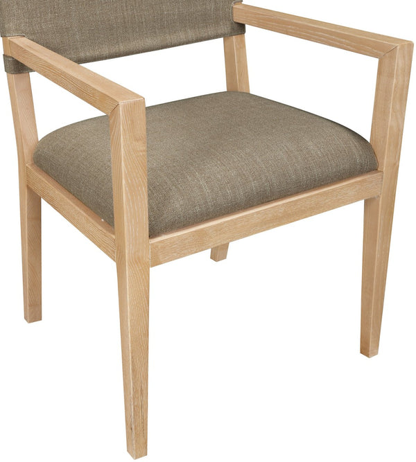 Meridian Furniture Avon Stain Resistant Linen Dining Arm Chair with Solid Ash Wood Frame 88011Brown-AC