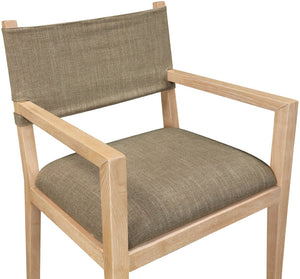 Meridian Furniture Avon Stain Resistant Linen Dining Arm Chair with Solid Ash Wood Frame 88011Brown-AC