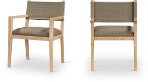 Meridian Furniture Avon Stain Resistant Linen Dining Arm Chair with Solid Ash Wood Frame 88011Brown-AC