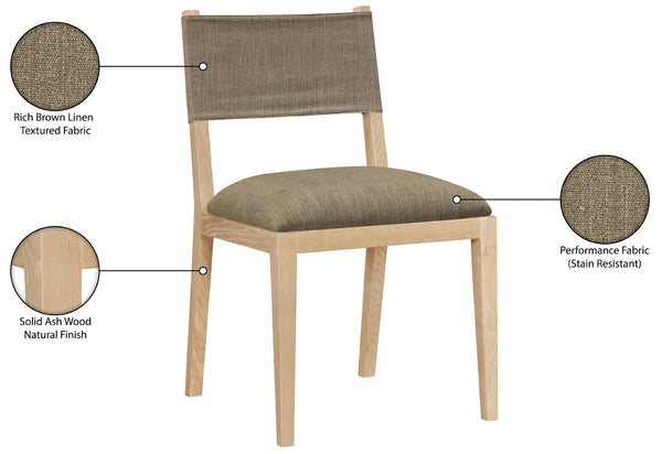 Meridian Furniture Avon Stain Resistant Linen Performance Fabric Dining Chair with Solid Ash Wood Frame 88011Brown-SC
