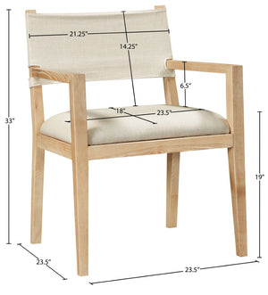 Meridian Furniture Avon Performance Linen Upholstered Arm Chair with Solid Ash Frame for Dining 88011Cream-AC