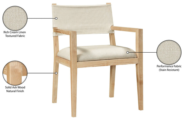 Meridian Furniture Avon Performance Linen Upholstered Arm Chair with Solid Ash Frame for Dining 88011Cream-AC