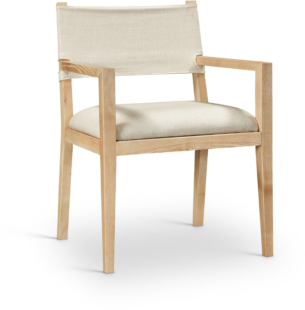 Meridian Furniture Avon Performance Linen Upholstered Arm Chair with Solid Ash Frame for Dining 88011Cream-AC