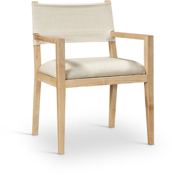 Meridian Furniture Avon Performance Linen Upholstered Arm Chair with Solid Ash Frame for Dining 88011Cream-AC