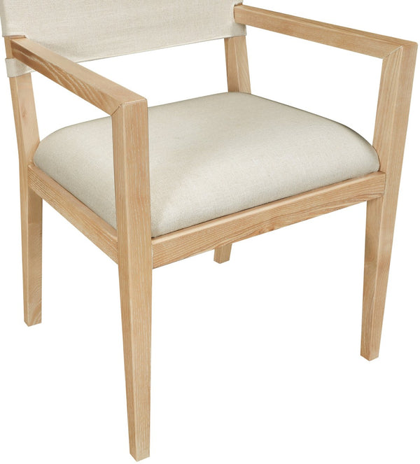 Meridian Furniture Avon Performance Linen Upholstered Arm Chair with Solid Ash Frame for Dining 88011Cream-AC