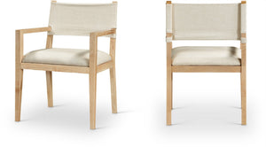 Meridian Furniture Avon Performance Linen Upholstered Arm Chair with Solid Ash Frame for Dining 88011Cream-AC