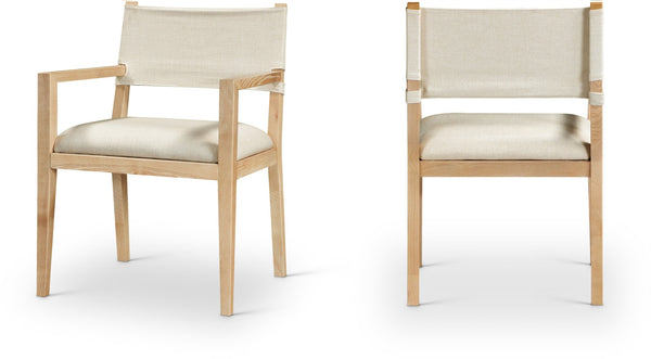 Meridian Furniture Avon Performance Linen Upholstered Arm Chair with Solid Ash Frame for Dining 88011Cream-AC