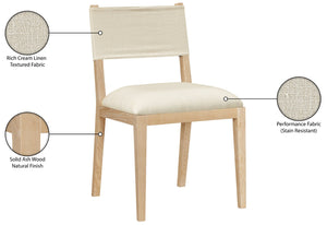 Meridian Furniture Avon Upholstered Dining Chair Ash Wood Frame Stain Resistant Linen Fabric Side Seat 88011Cream-SC