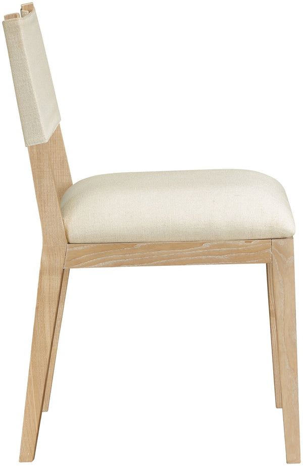 Meridian Furniture Avon Upholstered Dining Chair Ash Wood Frame Stain Resistant Linen Fabric Side Seat 88011Cream-SC