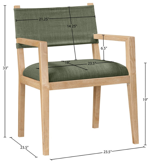 Meridian Furniture Avon Arm Chair Solid Ash Frame Olive Linen Performance Fabric Transitional Dining 88011Olive-AC