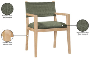 Meridian Furniture Avon Arm Chair Solid Ash Frame Olive Linen Performance Fabric Transitional Dining 88011Olive-AC