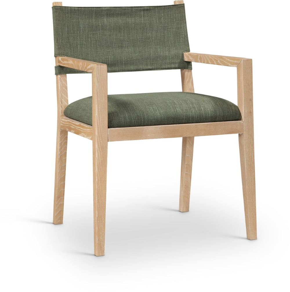 Meridian Furniture Avon Arm Chair Solid Ash Frame Olive Linen Performance Fabric Transitional Dining 88011Olive-AC