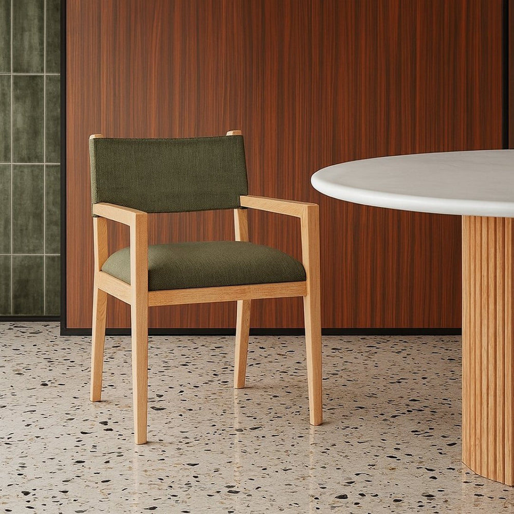 Meridian Furniture Avon Arm Chair Solid Ash Frame Olive Linen Performance Fabric Transitional Dining 88011Olive-AC