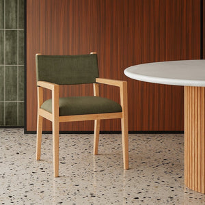 Meridian Furniture Avon Arm Chair Solid Ash Frame Olive Linen Performance Fabric Transitional Dining 88011Olive-AC