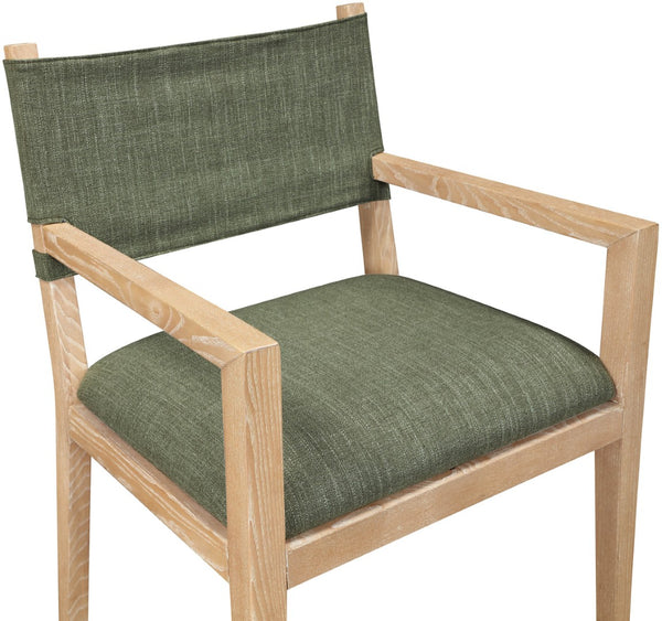 Meridian Furniture Avon Arm Chair Solid Ash Frame Olive Linen Performance Fabric Transitional Dining 88011Olive-AC