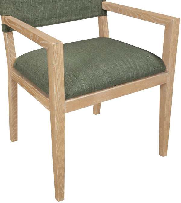 Meridian Furniture Avon Arm Chair Solid Ash Frame Olive Linen Performance Fabric Transitional Dining 88011Olive-AC