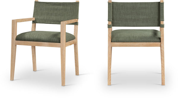 Meridian Furniture Avon Arm Chair Solid Ash Frame Olive Linen Performance Fabric Transitional Dining 88011Olive-AC