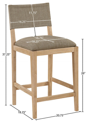 Meridian Furniture Avon Upholstered Counter Stool with Ash Wood Frame and Stain Resistant Linen Fabric 88012Brown-C
