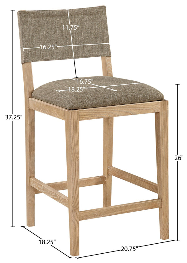 Meridian Furniture Avon Upholstered Counter Stool with Ash Wood Frame and Stain Resistant Linen Fabric 88012Brown-C