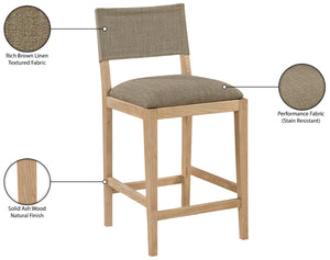 Meridian Furniture Avon Upholstered Counter Stool with Ash Wood Frame and Stain Resistant Linen Fabric 88012Brown-C
