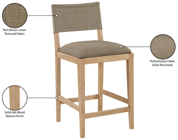 Meridian Furniture Avon Upholstered Counter Stool with Ash Wood Frame and Stain Resistant Linen Fabric 88012Brown-C