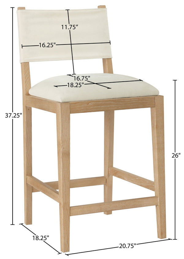 Meridian Furniture Avon Woven Performance Fabric Counterstool with Solid Ash Legs for Kitchen Islands 88012Cream-C