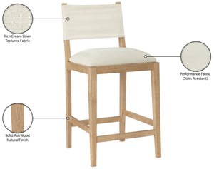 Meridian Furniture Avon Woven Performance Fabric Counterstool with Solid Ash Legs for Kitchen Islands 88012Cream-C