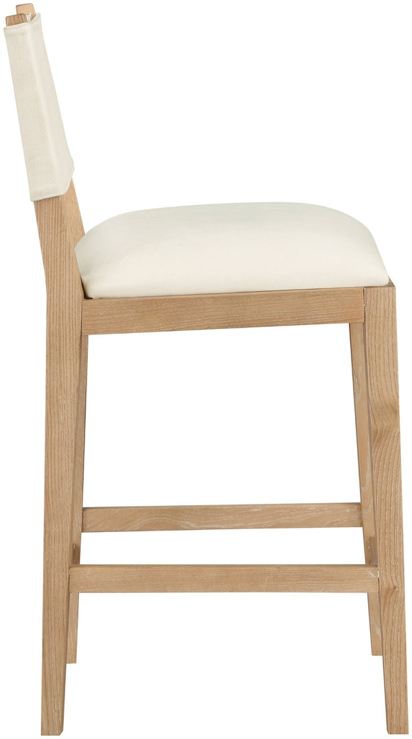 Meridian Furniture Avon Woven Performance Fabric Counterstool with Solid Ash Legs for Kitchen Islands 88012Cream-C