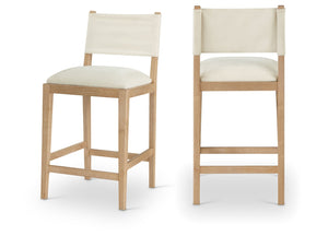 Meridian Furniture Avon Woven Performance Fabric Counterstool with Solid Ash Legs for Kitchen Islands 88012Cream-C