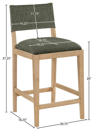 Meridian Furniture Avon Olive Performance Fabric Counter Stool with Solid Ash Frame for Kitchen Islands 88012Olive-C