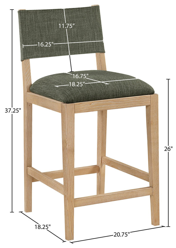 Meridian Furniture Avon Olive Performance Fabric Counter Stool with Solid Ash Frame for Kitchen Islands 88012Olive-C