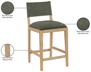 Meridian Furniture Avon Olive Performance Fabric Counter Stool with Solid Ash Frame for Kitchen Islands 88012Olive-C