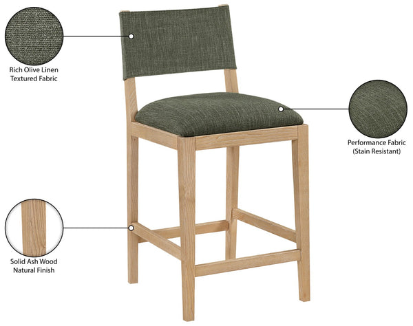 Meridian Furniture Avon Olive Performance Fabric Counter Stool with Solid Ash Frame for Kitchen Islands 88012Olive-C